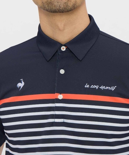 le coq sportif GOLF(ルコックスポルティフゴルフ)の「【le coq sportif GOLF】吸汗速乾/消臭/UV CUT(UPF50+)/遮熱/高通気/ストレッチ パネルボーダー柄半袖ポロシャツ ゴルフウェア(ポロシャツ・メンズ・ホワイト/ネイビー・L/M/XL/3L)」の11枚目の写真