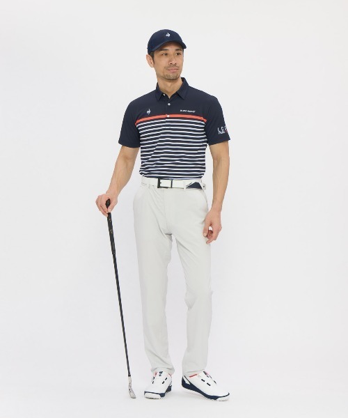 le coq sportif GOLF(ルコックスポルティフゴルフ)の「【le coq sportif GOLF】吸汗速乾/消臭/UV CUT(UPF50+)/遮熱/高通気/ストレッチ パネルボーダー柄半袖ポロシャツ ゴルフウェア(ポロシャツ・メンズ・ホワイト/ネイビー・L/M/XL/3L)」の4枚目の写真