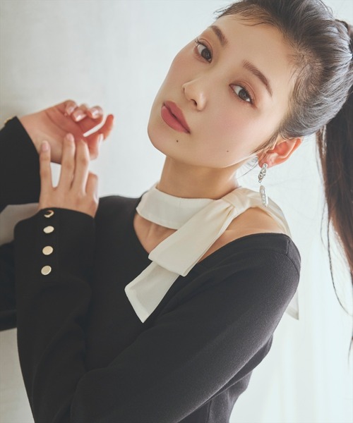 AND COUTURE リボン付きニットドッキングワンピース AND COUTURE（アンドクチュール）の「リボン付きニットドッキング