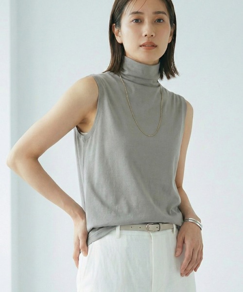 Belta attrice(ベルタアトリーチェ)の「【LLサイズ/接触冷感】ボトルネック ハイツイストコットン インナー ノースリーブ カットソー/袖なし(タンクトップ・レディース・カーキ/ブラック/ダークオレンジ/ロイヤルブルー/ライトグレー・LL/2L)」の3枚目の写真