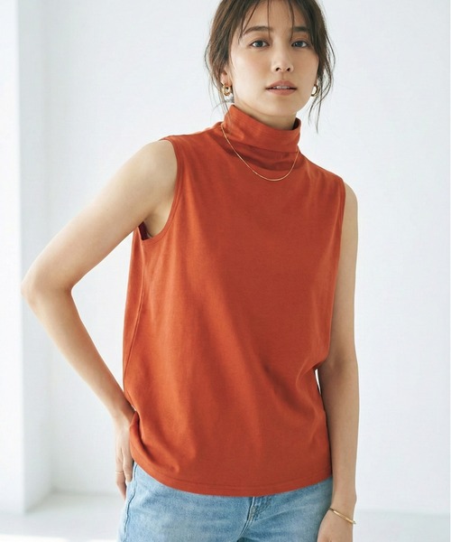 Belta attrice(ベルタアトリーチェ)の「【LLサイズ/接触冷感】ボトルネック ハイツイストコットン インナー ノースリーブ カットソー/袖なし(タンクトップ・レディース・カーキ/ブラック/ダークオレンジ/ロイヤルブルー/ライトグレー・LL/2L)」の5枚目の写真