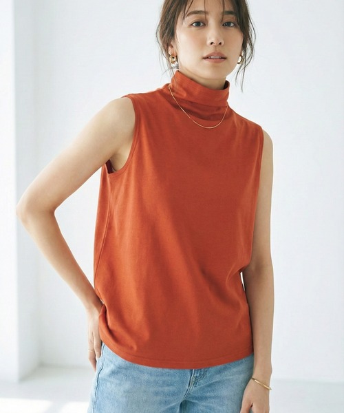 Belta attrice(ベルタアトリーチェ)の「【LLサイズ/接触冷感】ボトルネック ハイツイストコットン インナー ノースリーブ カットソー/袖なし(タンクトップ・レディース・カーキ/ブラック/ダークオレンジ/ロイヤルブルー/ライトグレー・LL/2L)」の17枚目の写真