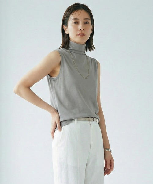 Belta attrice(ベルタアトリーチェ)の「【LLサイズ/接触冷感】ボトルネック ハイツイストコットン インナー ノースリーブ カットソー/袖なし(タンクトップ・レディース・カーキ/ブラック/ダークオレンジ/ロイヤルブルー/ライトグレー・LL/2L)」の22枚目の写真