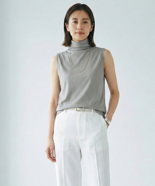 Belta attrice(ベルタアトリーチェ)の「【LLサイズ/接触冷感】ボトルネック ハイツイストコットン インナー ノースリーブ カットソー/袖なし(タンクトップ・レディース・カーキ/ブラック/ダークオレンジ/ロイヤルブルー/ライトグレー・LL/2L)」の21枚目の写真