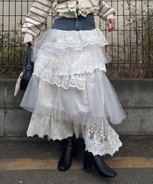 WILLFULLY（ウィルフリー）の「denim yoke lace irregular tiered SK（スカート）」