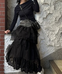 WILLFULLY（ウィルフリー）の「denim yoke lace irregular tiered SK（スカート）」