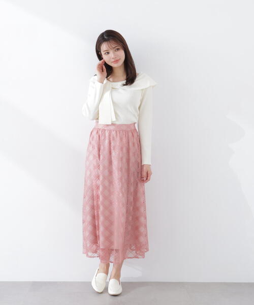 PROPORTION BODY DRESSING（プロポーションボディドレッシング）の「シアーチェックフレアスカート / 1216120310（スカート・レディース・ピンク/ホワイト系その他・MEDIUM/P/S）」の2枚目の写真