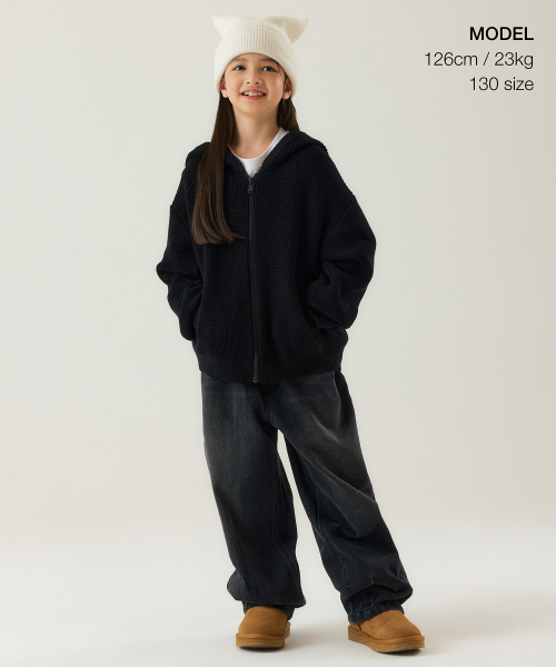 MUSINSA STANDARD KIDS（ムシンサスタンダードキッズ）の「リブニットフードパーカー[ブラック]（ニット/セーター・レディース・その他・110/120/130/140/150/160）」の2枚目の写真