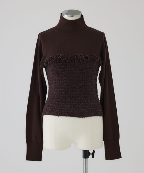 RIM.ARK(リムアーク)の「【RIM.ARK/リムアーク】Tweed docking knit tops/ツイードドッキングニットトップス(ニット/セーター・レディース・ブラック/ブラウン・36)」の1枚目の写真