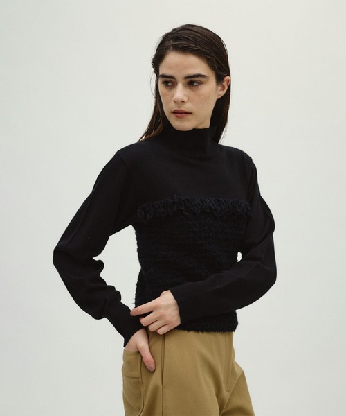 RIM.ARK(リムアーク)の「【RIM.ARK/リムアーク】Tweed docking knit tops/ツイードドッキングニットトップス(ニット/セーター・レディース・ブラック/ブラウン・36)」の2枚目の写真