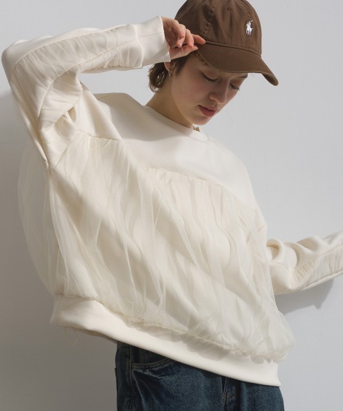 Fizz(フィズ)の「ダンボールチュールワイドプルオーバー(スウェット・レディース・ライトブルー/アイボリー/ブラック・M)」の2枚目の写真