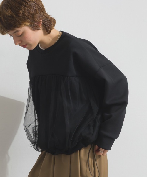 Fizz(フィズ)の「ダンボールチュールワイドプルオーバー(スウェット・レディース・ライトブルー/アイボリー/ブラック・M)」の3枚目の写真