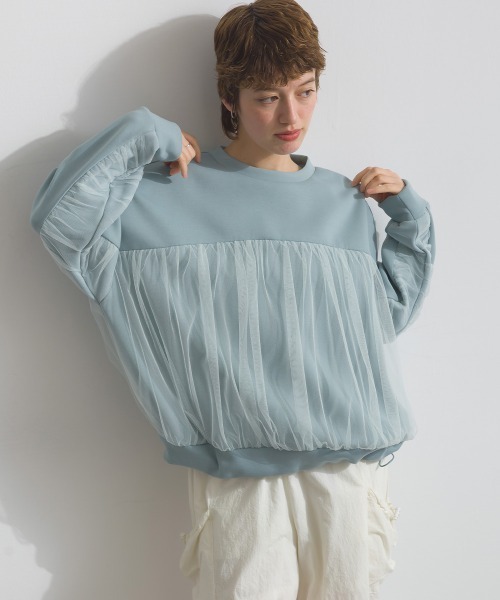 Fizz(フィズ)の「ダンボールチュールワイドプルオーバー(スウェット・レディース・ライトブルー/アイボリー/ブラック・M)」の20枚目の写真