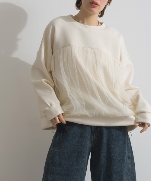 Fizz(フィズ)の「ダンボールチュールワイドプルオーバー(スウェット・レディース・ライトブルー/アイボリー/ブラック・M)」の9枚目の写真