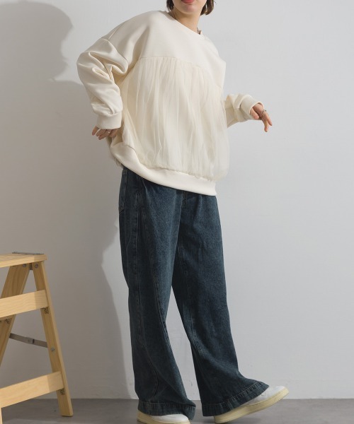 Fizz(フィズ)の「ダンボールチュールワイドプルオーバー(スウェット・レディース・ライトブルー/アイボリー/ブラック・M)」の10枚目の写真