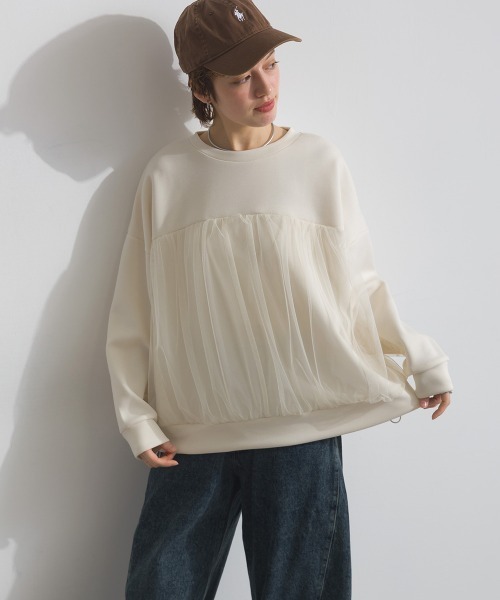 Fizz(フィズ)の「ダンボールチュールワイドプルオーバー(スウェット・レディース・ライトブルー/アイボリー/ブラック・M)」の13枚目の写真