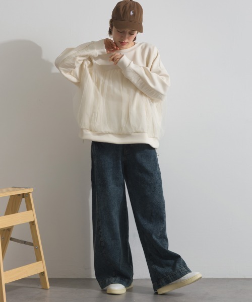 Fizz(フィズ)の「ダンボールチュールワイドプルオーバー(スウェット・レディース・ライトブルー/アイボリー/ブラック・M)」の4枚目の写真