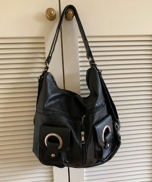 Teem Store(チームストア)の「【3WAY】ダブルポケットベルトデザイン ショルダーバッグ/リュック/トート(ショルダーバッグ・レディース・ホワイト/ブラック・F)」の8枚目の写真