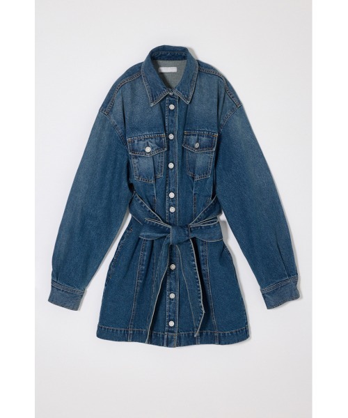 MOUSSY(マウジー)の「BELTED DENIM MINI ドレス(ワンピース・レディース・ブルー/ワンウォッシュ・1/2)」の2枚目の写真