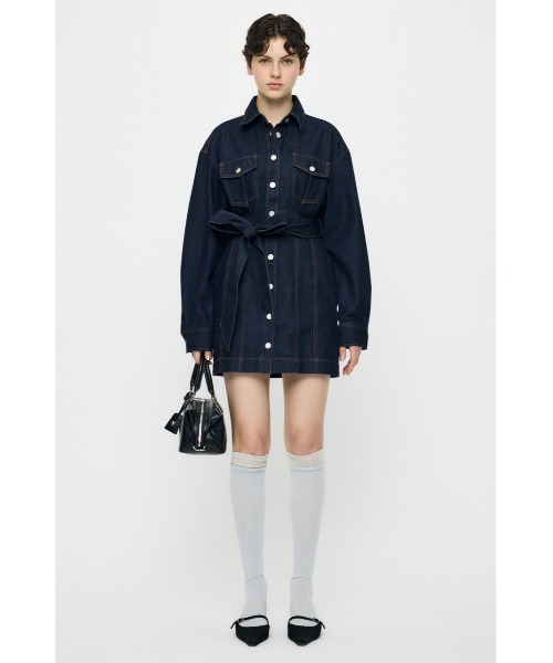 MOUSSY(マウジー)の「BELTED DENIM MINI ドレス(ワンピース・レディース・ブルー/ワンウォッシュ・1/2)」の10枚目の写真