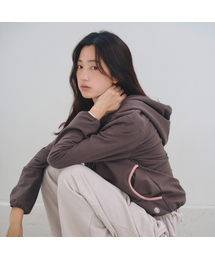 Shirring Pocket Hoodie Zip-Up, Brown