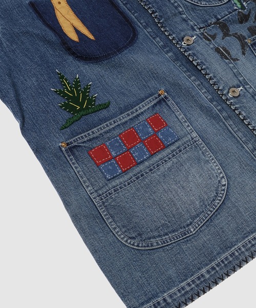 KHOKI（コッキ）の「Hand-Embroidered Denim Coverall（デニムジャケット・メンズ・ブラック/インディゴブルー・3）」の8枚目の写真
