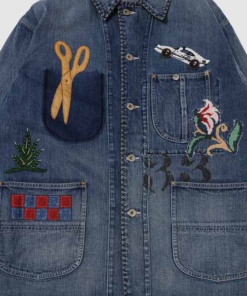 KHOKI（コッキ）の「Hand-Embroidered Denim Coverall（デニムジャケット・メンズ・ブラック/インディゴブルー・3）」の7枚目の写真