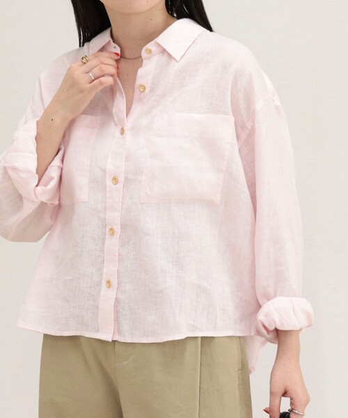 fredy emue(フレディエミュ)の「LINEN100 クロップドシャツ(シャツ/ブラウス・レディース・ブルー系その他/チャコールグレー/ベージュ/ベビーピンク/ベージュ系その他・38)」の5枚目の写真