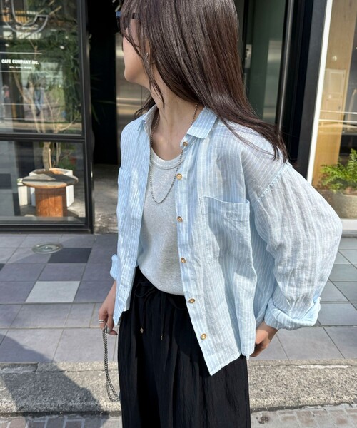 fredy emue（フレディエミュ）の「LINEN100 クロップドシャツ（シャツ/ブラウス・レディース・ブルー系その他/チャコールグレー/ベージュ/ベビーピンク/ベージュ系その他・38）」の16枚目の写真