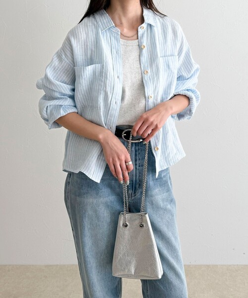 fredy emue（フレディエミュ）の「LINEN100 クロップドシャツ（シャツ/ブラウス・レディース・ブルー系その他/チャコールグレー/ベージュ/ベビーピンク/ベージュ系その他・38）」の22枚目の写真