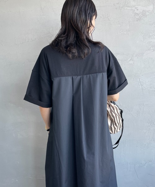 UNIVERSAL OVERALL（ユニバーサルオーバーオール）の「【WEB先行予約】[UNIVERSAL OVERALL/ユニバーサルオーバーオール] 別注 異素材切り替え マキシ丈ワンピース（ワンピース・レディース・グレイッシュベージュ/ブラック/チャコールグレー・F）」の9枚目の写真