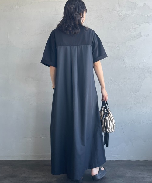 UNIVERSAL OVERALL（ユニバーサルオーバーオール）の「【WEB先行予約】[UNIVERSAL OVERALL/ユニバーサルオーバーオール] 別注 異素材切り替え マキシ丈ワンピース（ワンピース・レディース・グレイッシュベージュ/ブラック/チャコールグレー・F）」の13枚目の写真