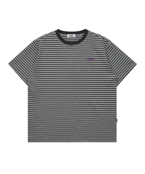 HOODHOOD(フッドフッド)の「ロゴストライプ半袖Tシャツグレー(Tシャツ/カットソー・レディース・その他・1/2)」の1枚目の写真