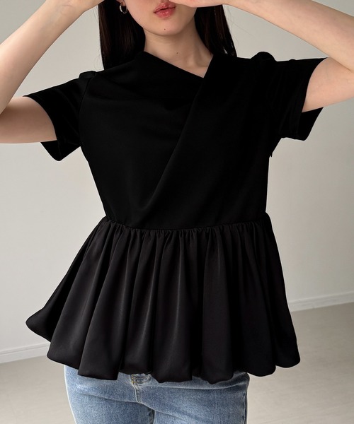 junoah(ジュノア)の「半袖ドレープペプラムバルーンカットトップス(シャツ/ブラウス・レディース・アイボリー/ブラック/ネイビー/ホワイト/ライトブルー・LARGE/MEDIUM/SMALL)」の17枚目の写真