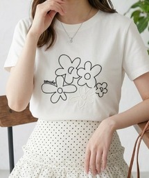 フラワー 刺繍 半袖 Tシャツ