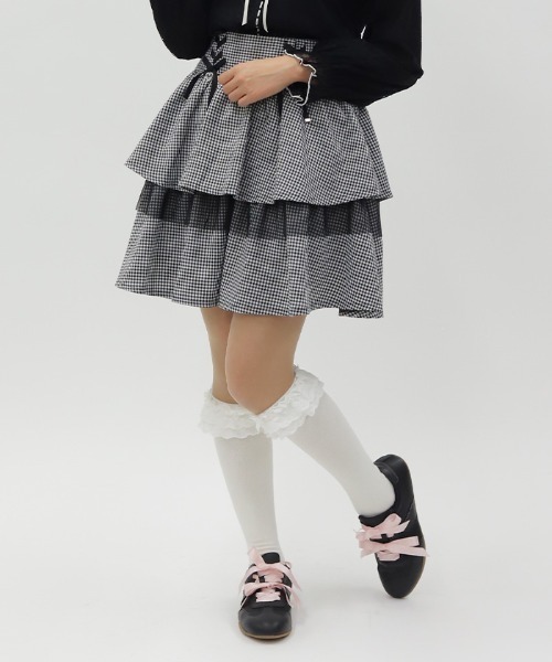 axes femme POETIQUE(アクシーズファムポエティック)の「リボン付きティアードスカパン(その他パンツ・レディース・ブラック/ブルー/グレー・MEDIUM)」の2枚目の写真