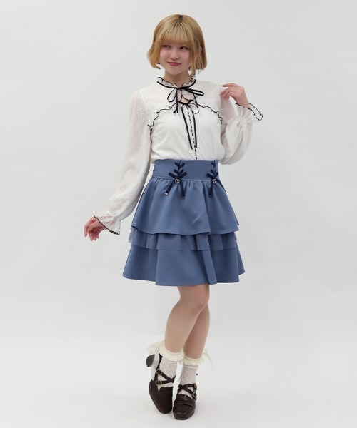 axes femme POETIQUE(アクシーズファムポエティック)の「リボン付きティアードスカパン(その他パンツ・レディース・ブラック/ブルー/グレー・MEDIUM)」の12枚目の写真