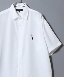 Cat & Heart Embroidery Short-Sleeve Poly Twill Shirt /猫&ハート ワンポイント刺繍 半袖シャツ メンズ レディース トップス オーバーサイズ ねこ ネコ