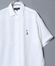ANPAS | Cat & Heart Embroidery Short-Sleeve Poly Twill Shirt /猫&ハート ワンポイント刺繍 半袖シャツ メンズ レディース トップス オーバーサイズ ねこ ネコ(シャツ/ブラウス)