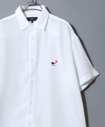Cat & Heart Embroidery Short-Sleeve Poly Twill Shirt /猫&ハート ワンポイント刺繍 半袖シャツ メンズ レディース トップス オーバーサイズ ねこ ネコ