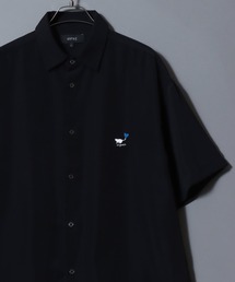 ANPAS | Short-Sleeve Poly Twill Shirt Featuring Cat & Heart Embroidery/ポリツイル ワンポイント 猫ハート刺繍半袖シャツ メンズ レディース トップス オーバーサイズ(シャツ/ブラウス)