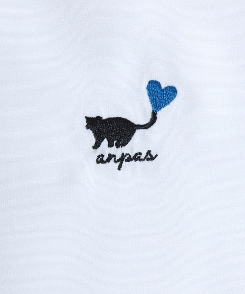 ANPAS(アンパス)の「Cat & Heart Embroidery Short-Sleeve Poly Twill Shirt /猫&ハート ワンポイント刺繍 半袖シャツ メンズ レディース トップス オーバーサイズ ねこ ネコ(シャツ/ブラウス・メンズ・ブラック系3/ホワイト系3/ブラック系2/ブラック系1/ブラック系/ホワイト系2/ホワイト系1/ホワイト系・L/M)」の16枚目の写真