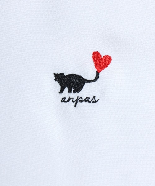 ANPAS(アンパス)の「Cat & Heart Embroidery Short-Sleeve Poly Twill Shirt /猫&ハート ワンポイント刺繍 半袖シャツ メンズ レディース トップス オーバーサイズ ねこ ネコ(シャツ/ブラウス・メンズ・ブラック系3/ホワイト系3/ブラック系2/ブラック系1/ブラック系/ホワイト系2/ホワイト系1/ホワイト系・L/M)」の14枚目の写真