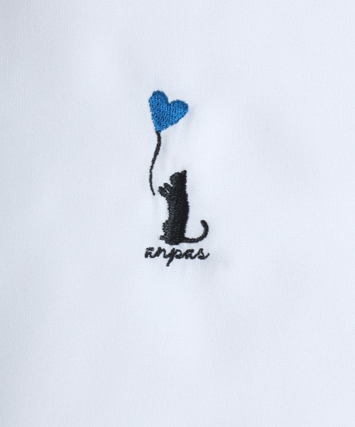 ANPAS(アンパス)の「Cat & Heart Embroidery Short-Sleeve Poly Twill Shirt /猫&ハート ワンポイント刺繍 半袖シャツ メンズ レディース トップス オーバーサイズ ねこ ネコ(シャツ/ブラウス・メンズ・ブラック系3/ホワイト系3/ブラック系2/ブラック系1/ブラック系/ホワイト系2/ホワイト系1/ホワイト系・L/M)」の12枚目の写真