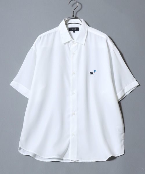 ANPAS(アンパス)の「Cat & Heart Embroidery Short-Sleeve Poly Twill Shirt /猫&ハート ワンポイント刺繍 半袖シャツ メンズ レディース トップス オーバーサイズ ねこ ネコ(シャツ/ブラウス・メンズ・ブラック系3/ホワイト系3/ブラック系2/ブラック系1/ブラック系/ホワイト系2/ホワイト系1/ホワイト系・L/M)」の15枚目の写真