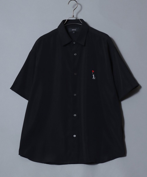 ANPAS(アンパス)の「Cat & Heart Embroidery Short-Sleeve Poly Twill Shirt /猫&ハート ワンポイント刺繍 半袖シャツ メンズ レディース トップス オーバーサイズ ねこ ネコ(シャツ/ブラウス・メンズ・ブラック系3/ホワイト系3/ブラック系2/ブラック系1/ブラック系/ホワイト系2/ホワイト系1/ホワイト系・L/M)」の17枚目の写真