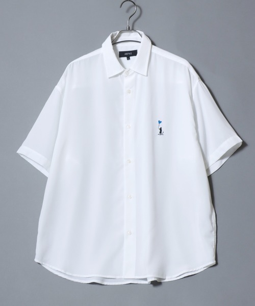 ANPAS(アンパス)の「Cat & Heart Embroidery Short-Sleeve Poly Twill Shirt /猫&ハート ワンポイント刺繍 半袖シャツ メンズ レディース トップス オーバーサイズ ねこ ネコ(シャツ/ブラウス・メンズ・ブラック系3/ホワイト系3/ブラック系2/ブラック系1/ブラック系/ホワイト系2/ホワイト系1/ホワイト系・L/M)」の11枚目の写真