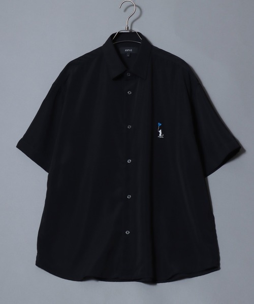 ANPAS(アンパス)の「Cat & Heart Embroidery Short-Sleeve Poly Twill Shirt /猫&ハート ワンポイント刺繍 半袖シャツ メンズ レディース トップス オーバーサイズ ねこ ネコ(シャツ/ブラウス・メンズ・ブラック系3/ホワイト系3/ブラック系2/ブラック系1/ブラック系/ホワイト系2/ホワイト系1/ホワイト系・L/M)」の19枚目の写真