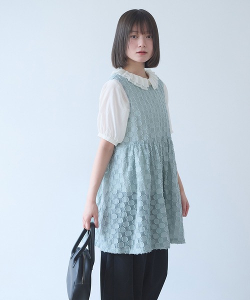 bulle de savon（ビュルデサボン）の「ドロップジャカード tunic ベスト（ベスト・レディース・セージグリーン・FREE）」の10枚目の写真