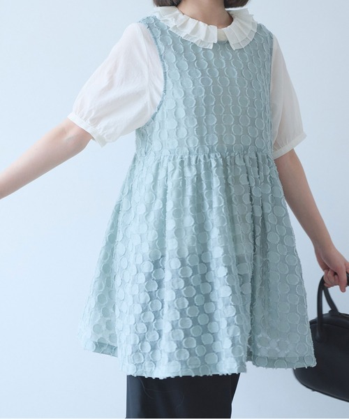 bulle de savon（ビュルデサボン）の「ドロップジャカード tunic ベスト（ベスト・レディース・セージグリーン・FREE）」の3枚目の写真